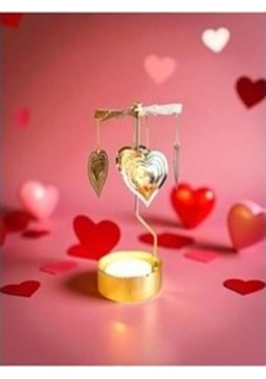 Isı İle Dönen Mumluk Kalp Ve Love Modeli, Romantik Dekor