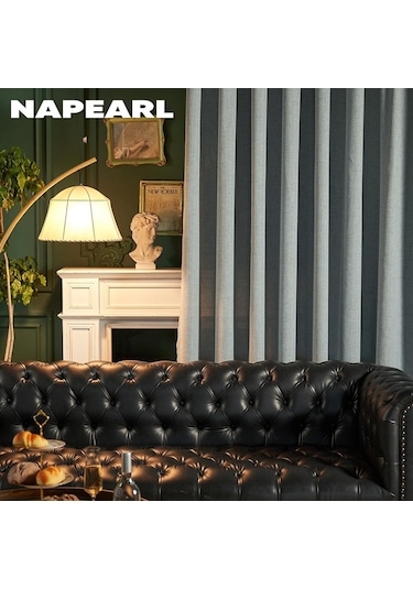 Mavi 1 Adet Napearl Düz Renk Taklit Keten Pencere Tül Oturma Odası Perdesi Sırf Perde Mutfak Kapı Yatak Odası Perdesi W100cm X L130cm