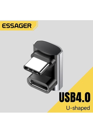 Essager Type-c Erkek To Type-c Dişi Adaptör 40gbps 8k+4k Usb 4.0 U Şekilli Ce Lisanslı Çevirici Dönüştürücü Adaptör