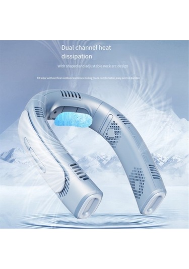 Taşınabilir Klima Boyun Fanı Yarı Iletken Soğutma Bladeless Fan, Şarj Edilebilir Asılı Kişisel Fan Mavi 45ıneo Renkli