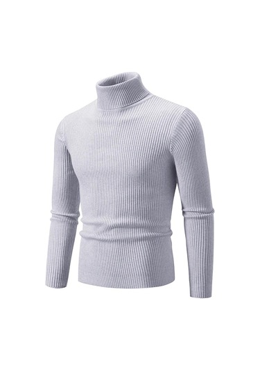 Sonbahar Kış Balıkçı Yaka Kazak Erkekler Sıcak Örme Düz Renk Kazaklar Erkek Slim Fit Rahat Balıkçı Yaka Triko Erkek Kazak Açık Gri