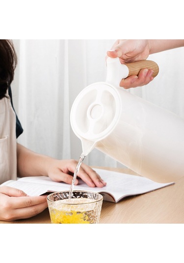 Hallow Büyük Termal Kahve Sürahi Çift Duvarlı Termos Ev Cam Beyaz 1 L