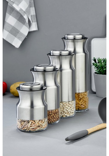 Tekbir 4 Parça Kilitli Vakumlu Metal Cam Kavanoz Seti Metal