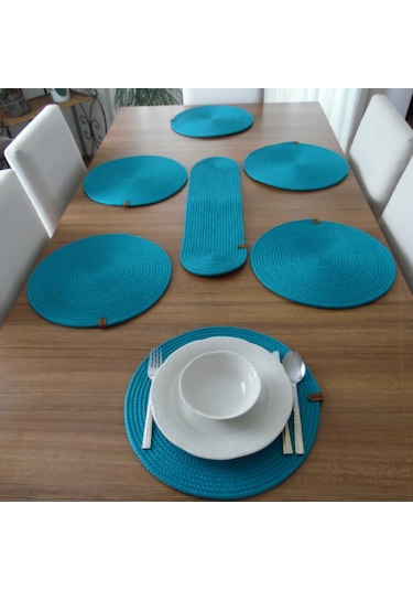 Turkuaz 6 Kişilik 7parça Amerikan Servis, Hasır Supla Takımı, Tab Turkuaz