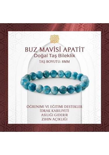 Saff Doğaltaş Buz Mavisi Apatit 8 MM Doğal Taş Bileklik Çok Renkli