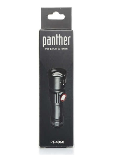 Panther Led El Feneri Usb Şarjlı Zoom Pt-4060 Siyah