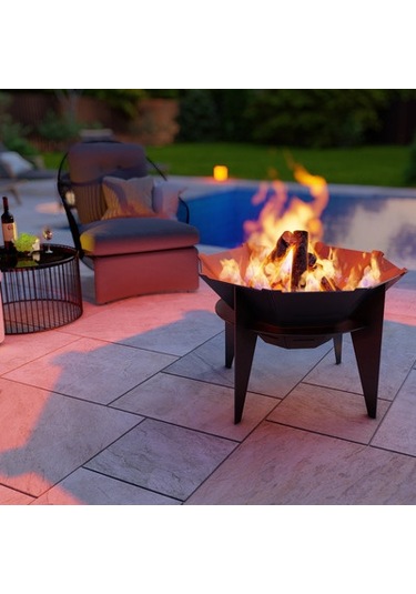 Oktagon Barbekü Izgaralı Ateş Çukuru Ayaklı Bahçeniz İçin Dekorat Siyah