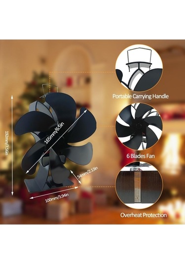 Pazly Jms Elektriksiz 6 Kanatlı Lotus Şömine Fanı, Isıyla Çalışır, Sessiz, 192x129x54 Mm
