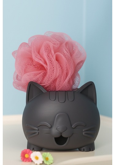 Oxyteez Kedi Figürlü Sabunluk Gri Renk Reçine Tasarım Ev Ve Ofis Dekorasyonu