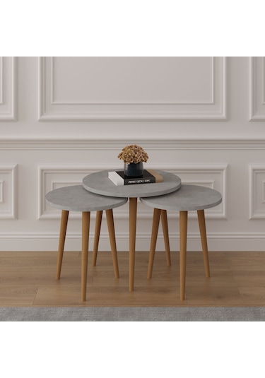 3 Lü Yuvarlak Zigon Sehpa Ahşap Ayaklı-sehpa01-retro Gri