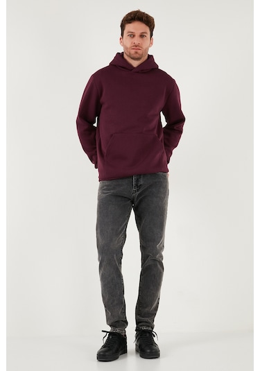 Buratti Regular Fit Kapüşonlu Kanguru Cepli Içi Tüylü Yumuşak Şardonlu Erkek Sweat 5905281 Vişne