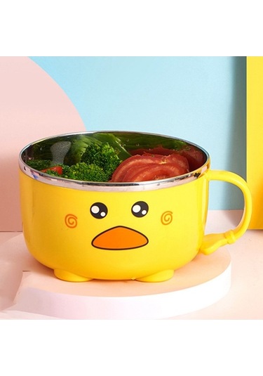 Sevimli Ördek Ramen Kasesi - Paslanmaz Çelik, Kapaklı, Meyve Ve Erişte İçin Sarı