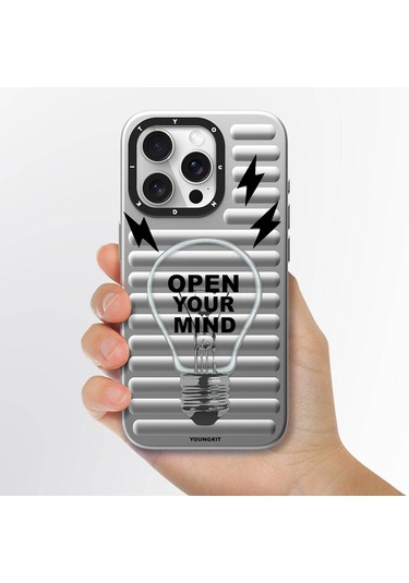 İphone 14 Pro Uyumlu Kılıf Max Magsafe Şarj Özellikli Youngkit Open Mind Serisi Kapak Gümüş