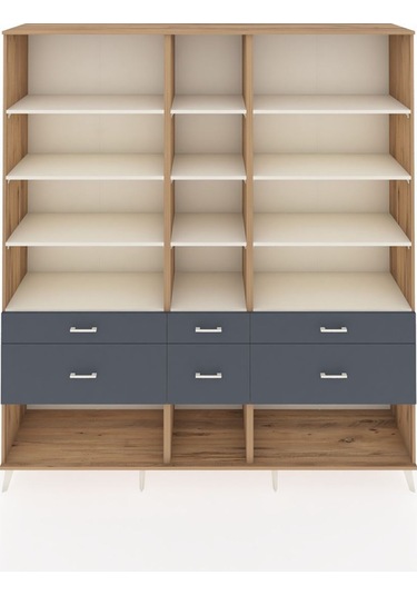 Hyperion Dolap 12 Raflı 6 Çekmeceli 220x44x243 Çam-aytaşı/antrasit Aytası/antrasıt