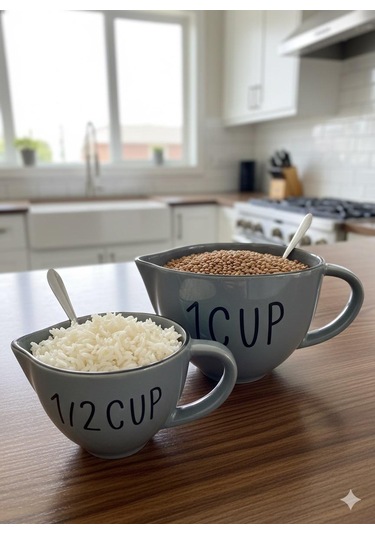 2'li Seramik Ölçü Bardağı Seti Antrasit 250 Ml/500 Ml