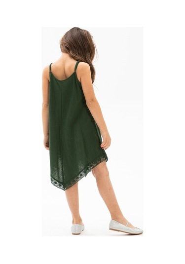 Çağla Şile Bezi Kız Çocuk Elbise Yeşil