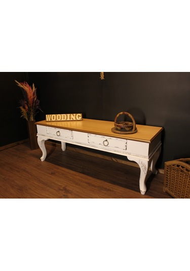 Wooding 120 Cm Masif Naturel Beyaz Oymalı Tv Ünitesi