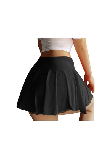 Likralı Mini Kloş Etek Siyah