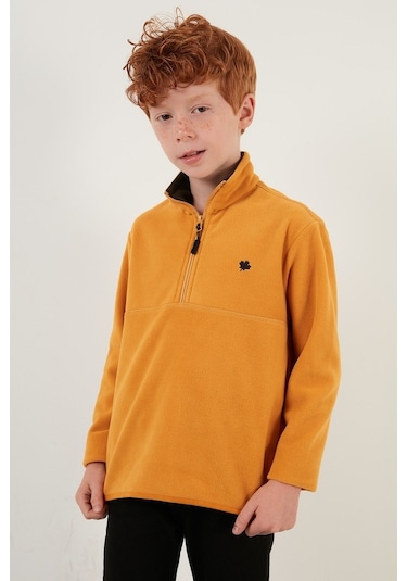 Lela Yumuşak Dokulu Fermuarlı Dik Yaka Şardonlu Kışlık Unisex Çocuk Polar 5905002 Hardal