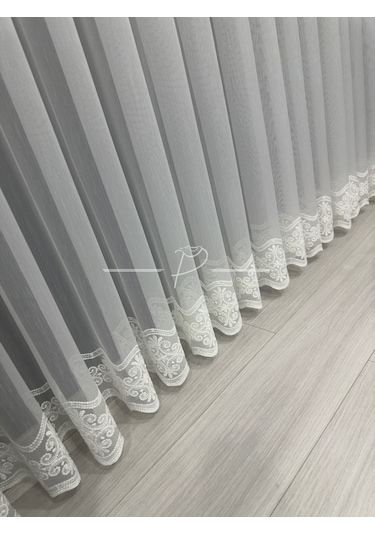 Tül Perde Etek İşleme Su Yolu Yonca Desen 127566 Ekru