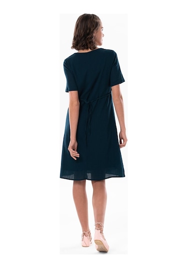 Kısa Kol Şile Bezi Kare Yaka Narin Kısa Yazlık Elbise Petrol Ptrl-petrol