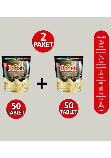 2 Adet Bortab Gold Bulaşık Makinesi Tableti 100 Tablet