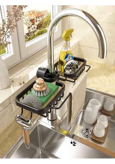 Teltree "paslanmaz Çelik Musluk Sünger Askısı - Banyo & Mutfak Organizatörü" Siyah