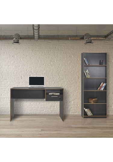 Concept Kilitli Çekmeceli Çalışma Masası-antrasit-kontra 120x75x60 Cm Gxyxd