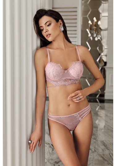Luw 6114 Pudra Renk Dolgulu Sütyen Külot 2li Takım Pudra