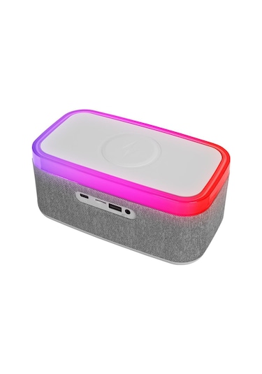 Mikado MD-W8 1200mAh 10W Gri Bluetooth-Usb-Kablosuz Şarj RGB-Gece Lambası Özellikli Alarmlı Saat Speaker