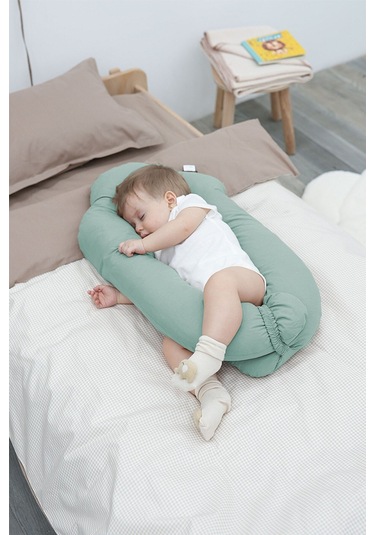 Mordesign Moresleep 2'si 1 Arada Bebek Sarılma Ve Şekillendirme Yastığı, Düz Kafa Yastığı,pamuklu,uyku Yastığı Yeşil Zg10194-6