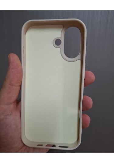 İphone 17 Uyumlu Logolu İçi Kadife Silikon Lansman Kılıf Bej