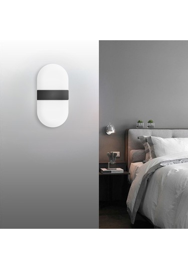Kosona 6w Led Duvar Lambası, Modern İç Mekan Dekorasyonu, 6500k Beyaz Işık, Koridor/yuva/oda, Demir+akrilik, 29x11cm Siyah Kutulu Yuvarlak Köşe Diğer