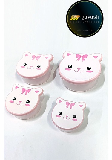 Kız Çocukları'nın En Sevdiği Kedi Desenli Saklama Kabı Okula Giderken Mama Saklama Kabı Pembe - Şeffaf