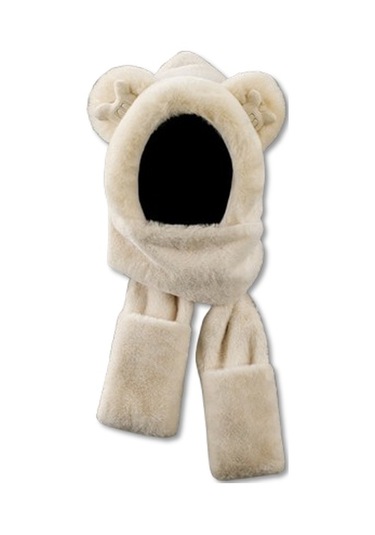 Sunnystore - Ayı Kulaklı Şapka Atkı ve Eldivenlerin Hepsi Tek Bir Tarzda L012- Kirli Beyaz