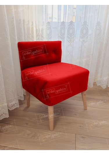 Ultra Lüks Ahşap Ayak Alda Lokum Puf Kırmızı