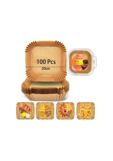 Vkemall Hava Fritözü, Fırın Ve Izgara İçin 100 Adet Anti Yapışkan, Suya Ve Yağa Dayanıklı Kare Pişirme Kağıdı Ahşap