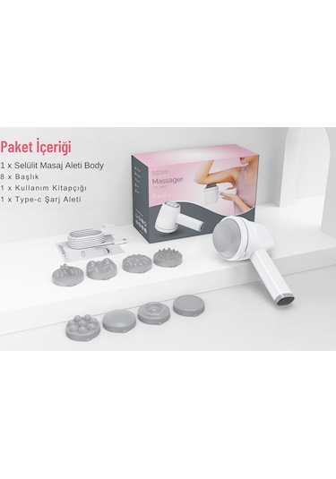 Realx Şarjlı 8 Başlıklı 5 Modlu Tüm Vucüt Masaj Aleti Body Massan Beyaz