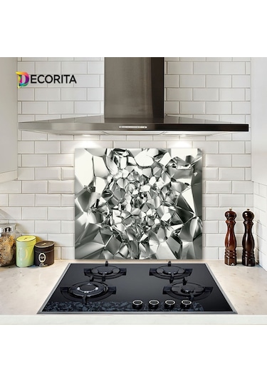 Decorıta Cam Ocak Arkası Koruyucu | Gümüş Kristal