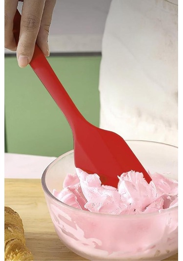 Silicolife Büyük Spatula, Isıya Dayanıklı Yanmaz Yapışmaz Tek Parça Silikon Spatula 26cm Kırmızı Kırmızı