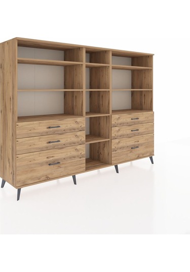 Hyperion Dolap 10 Raflı 6 Çekmeceli 220x44x163 Çam-çam Çam-çam