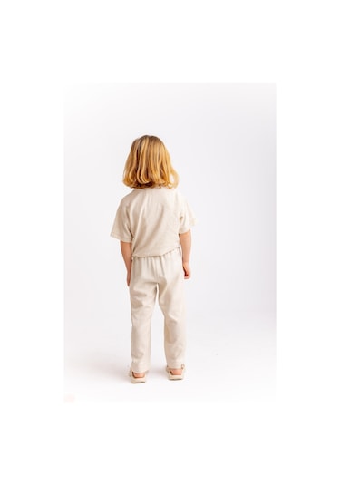 Oliven The Kid Unisex Klasik Keten Pantolon Naturel Naturel Bej
