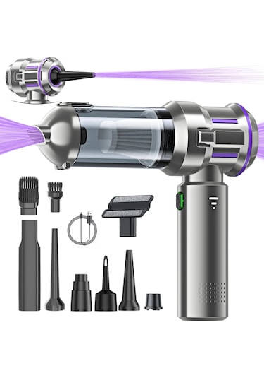 Yeni 16000pa Güçlü Portatif Vakumlu Kablosuz Üflemeli Mini Araç Süpürgesi Gri