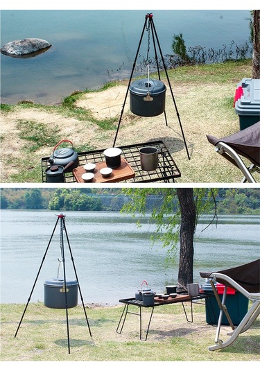 Sundick-kamp Şenlik Ateşi Tripod Taşınabilir Üçgen Destek Kamp,siyah Siyah