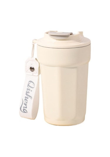 Sekizgen Kahve Termos Kupa Paslanmaz Çelik Araba Yalıtımlı Su Bardağı Açık Halat Fincan 853mzt Beyaz