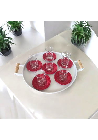 Çay Tabağı-bardak Altlığı-metal Kırmızıçay Tabağı-paslanmaz Kırmızı