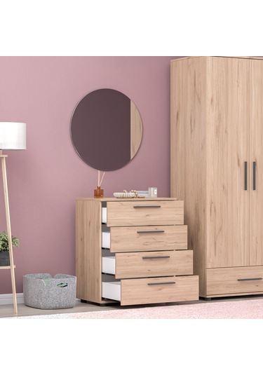 White 4 Çekmeceli Şifonyer - Florida Meşe 65x78x41 Cm Meşe