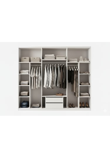 Jordan Mdf Membranlı 6 Kapaklı Gardırop Dolap Beyaz
