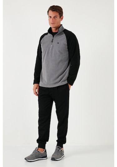Buratti Slim Fit Yarım Fermuarlı Kışlık Şardonlu Erkek Polar 5906055 Gri