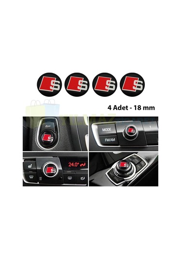 Audi S Logo Joystick Klima Teyp Düğme Damla Silikon Sticker 18 x 18 mm 4 Adet